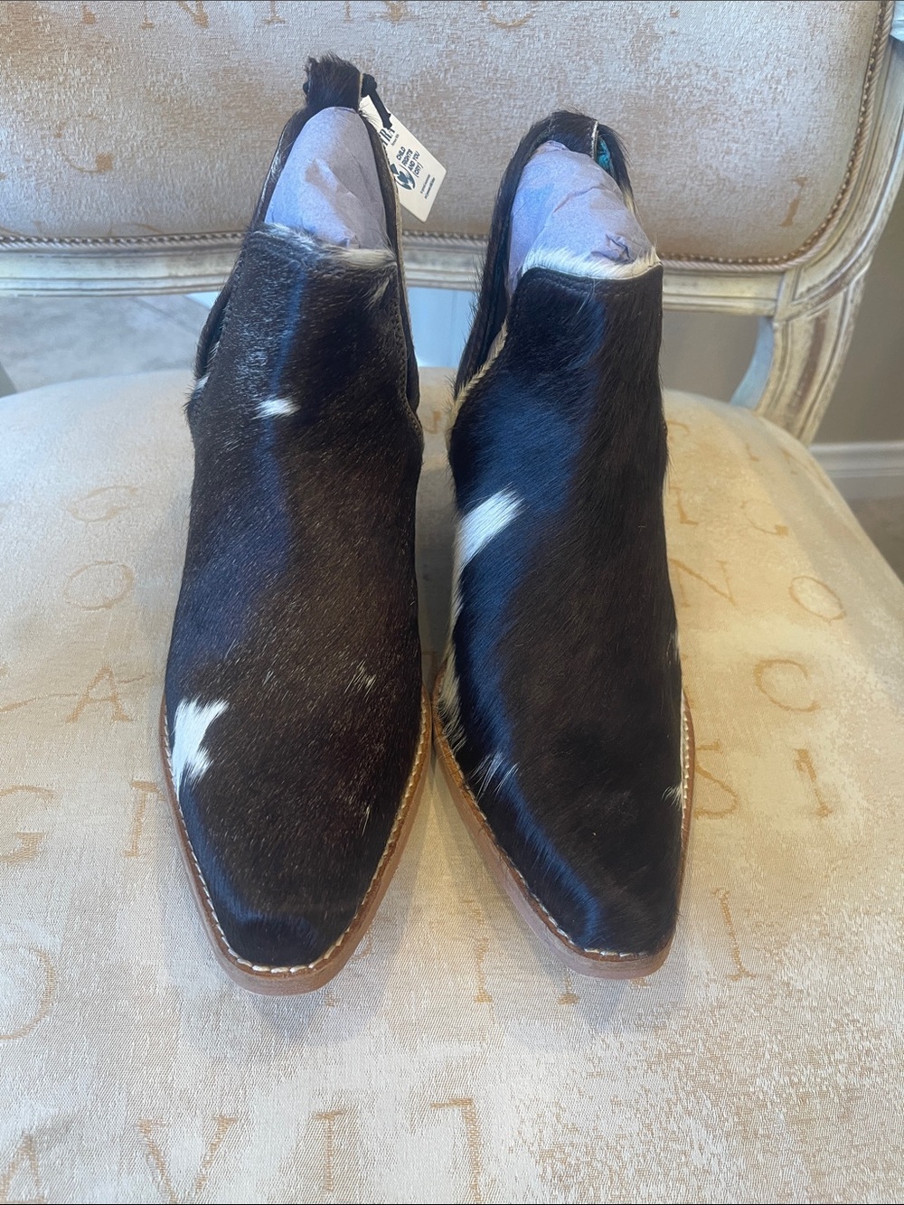 Myra-Womenโs Black and White Haircalf Ankle Boots